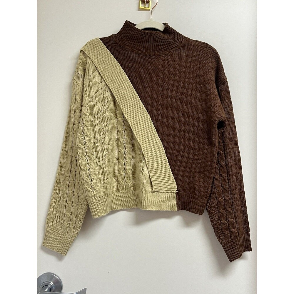 Color Block Sweater Rust and Cream Mock Turtleneck Womans Size Small